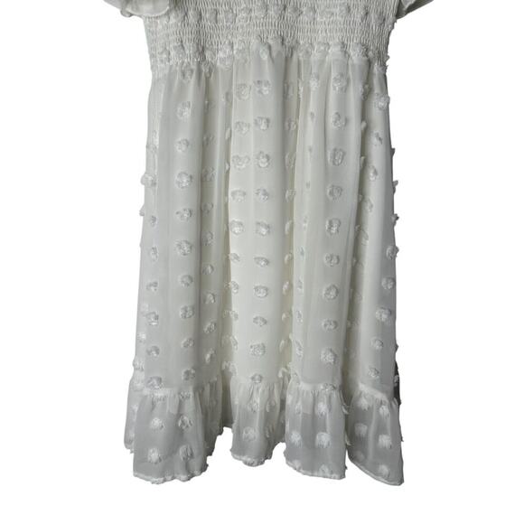 BTFBM Dress Women's Medium White Smocked Swiss Dot V Neck Short Sleeve Bohemian - Picture 3 of 11